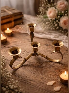 Solid Brass 4-Arm Candle Holder | Vintage Brass Candelabra — 516g